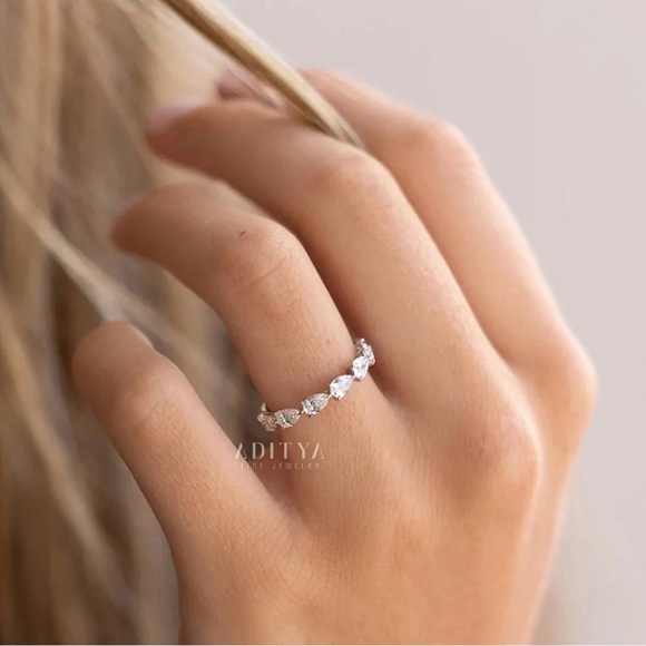 Pear Cut Moissanite Half Eternity Band - Picture 2 of 9